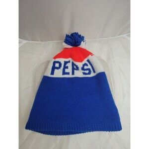 Pepsi Stocking Hat vintage Cap Ski Pom Winter Beanie Striped Block